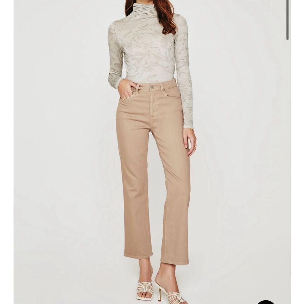 AG Adriano Goldschmied Kinsley high rise pop crop jeans Size 28 tan almond bisco